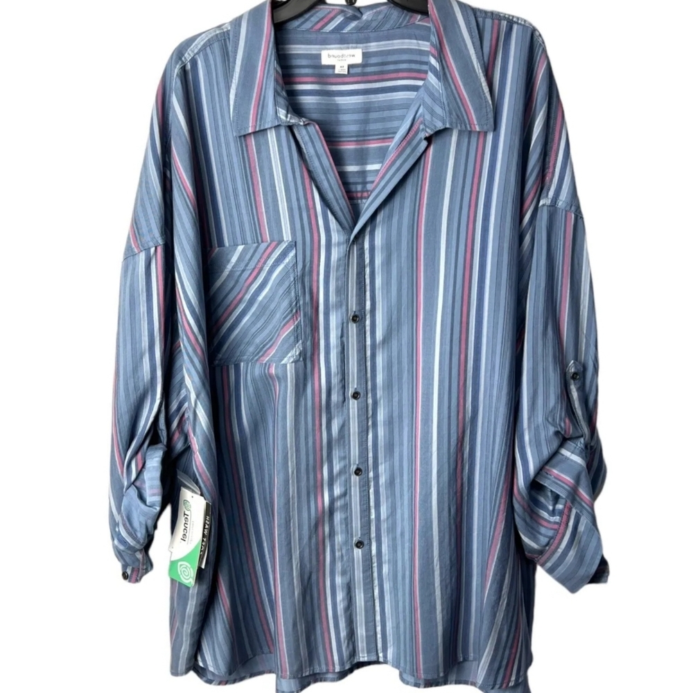 Westbound Woman Long Sleeve Button Down Top Blouse 3x Blue Striped NWOT